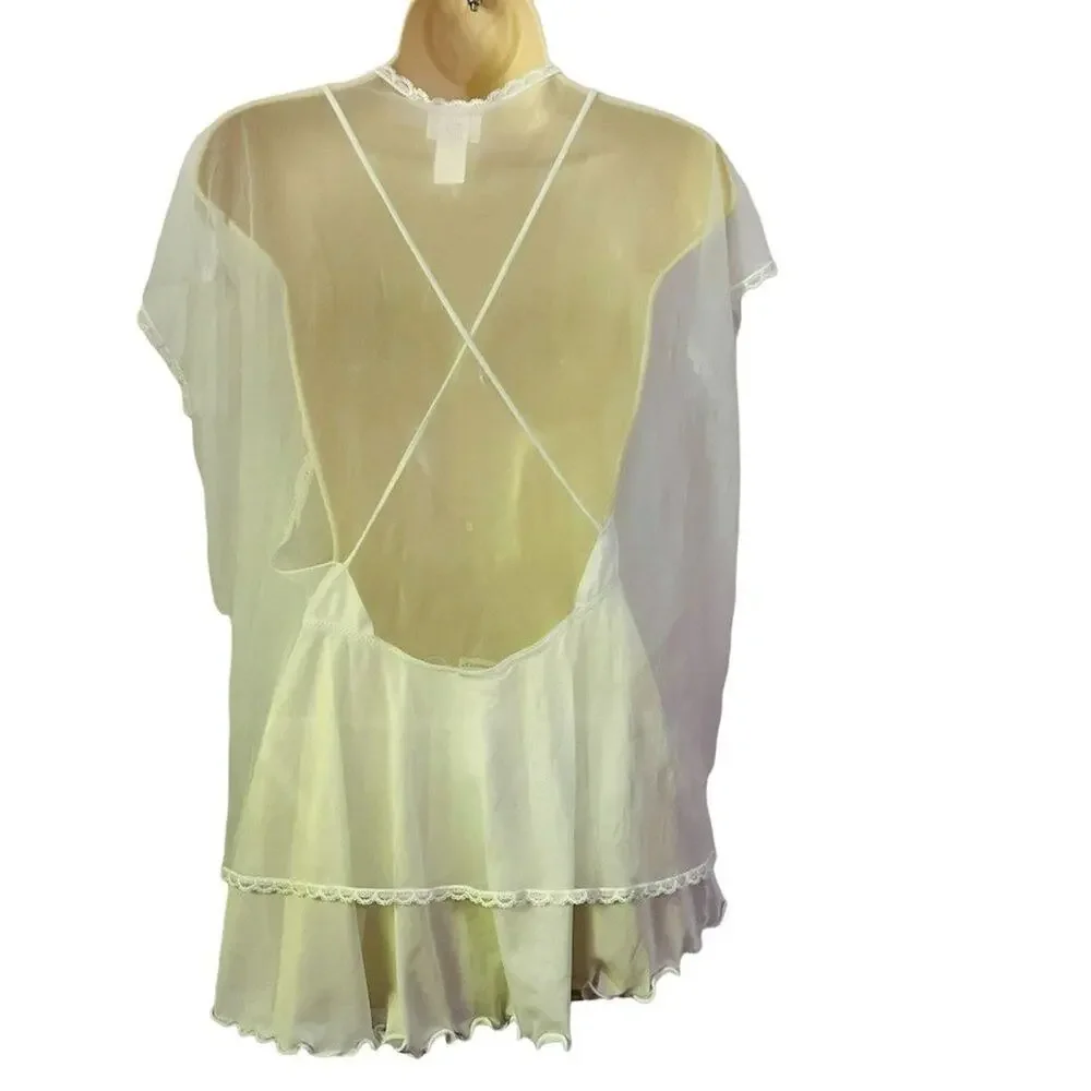 Vintage Delicates Bridal Peignoir 3 Piece Set White Special Occasion Womens M